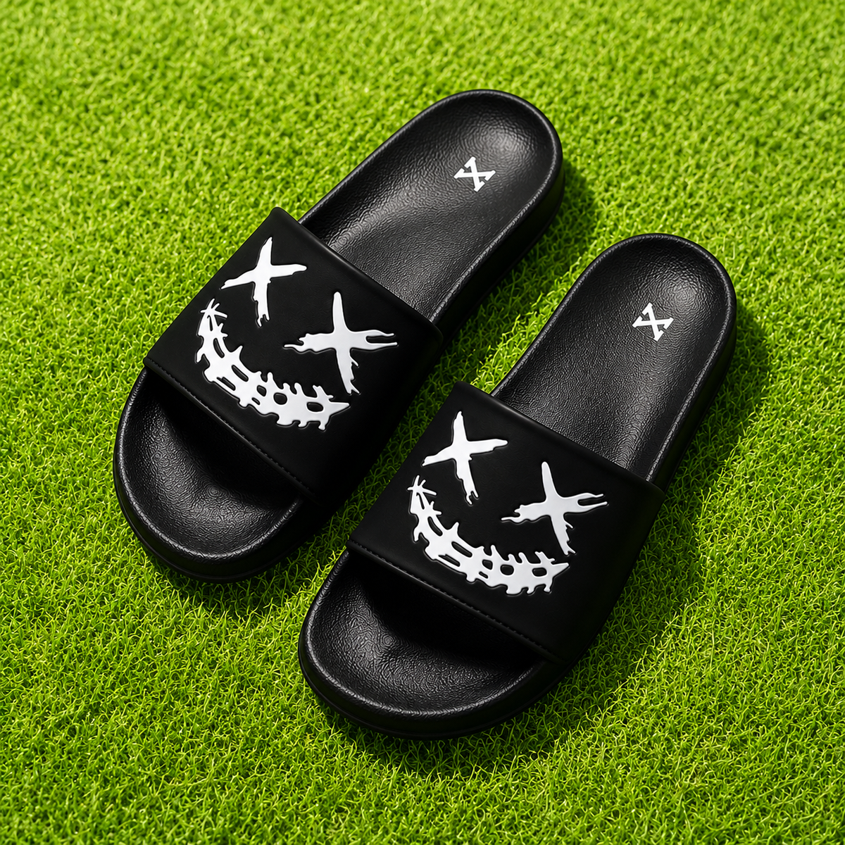 Dark Smile Graphic Street Slides – Green Men’s Casual Comfort Slippers